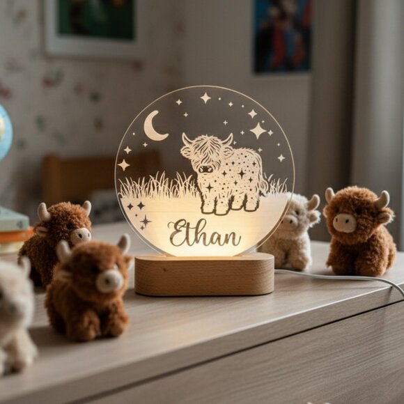 Highland Cow Night Light – Personalized LED Baby Shower Gift - Picture 8 of 8